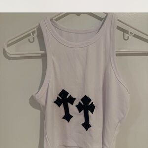 White Tank Top with Black Cross Design